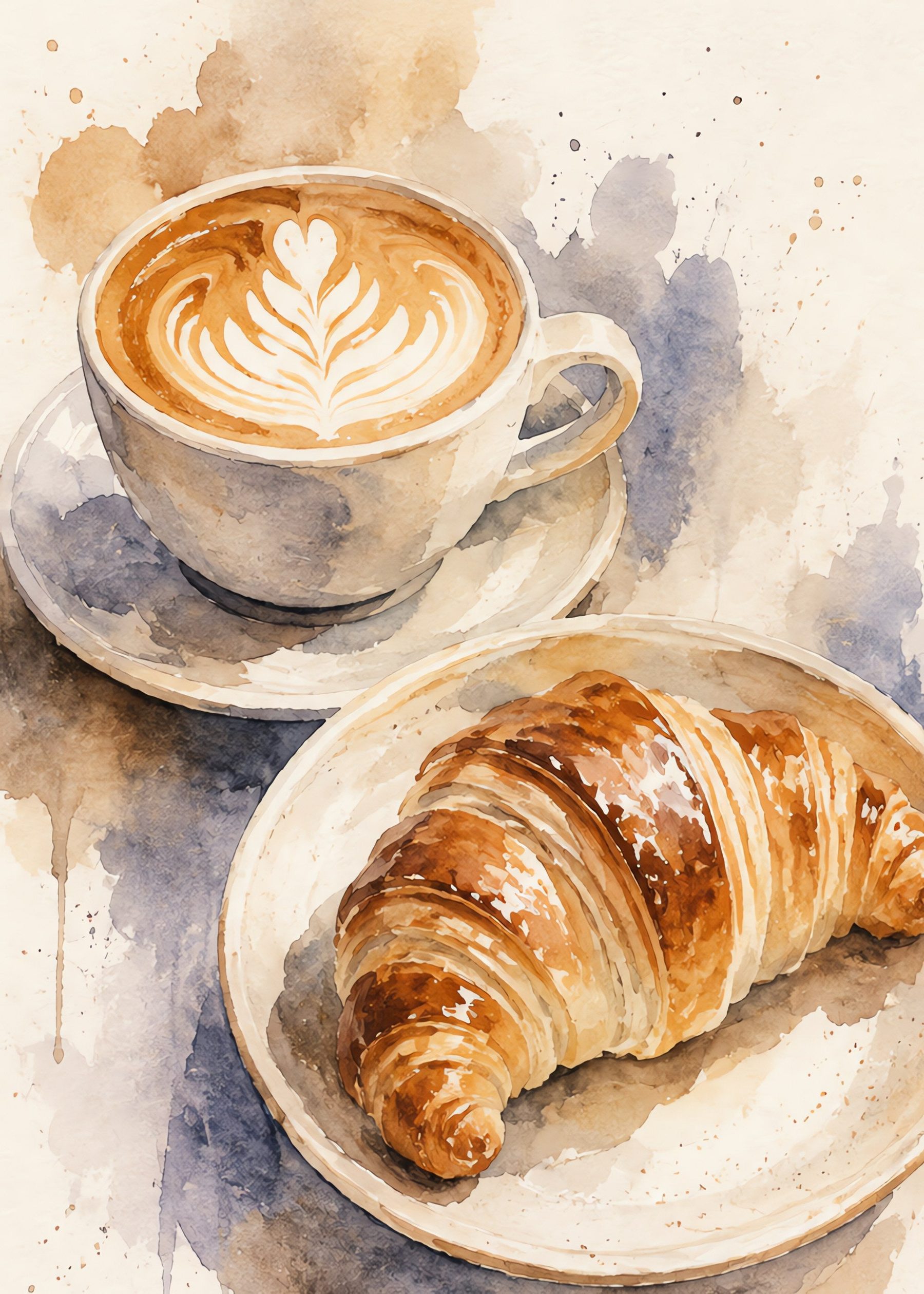 cafe au lait and croissant, flat artwork