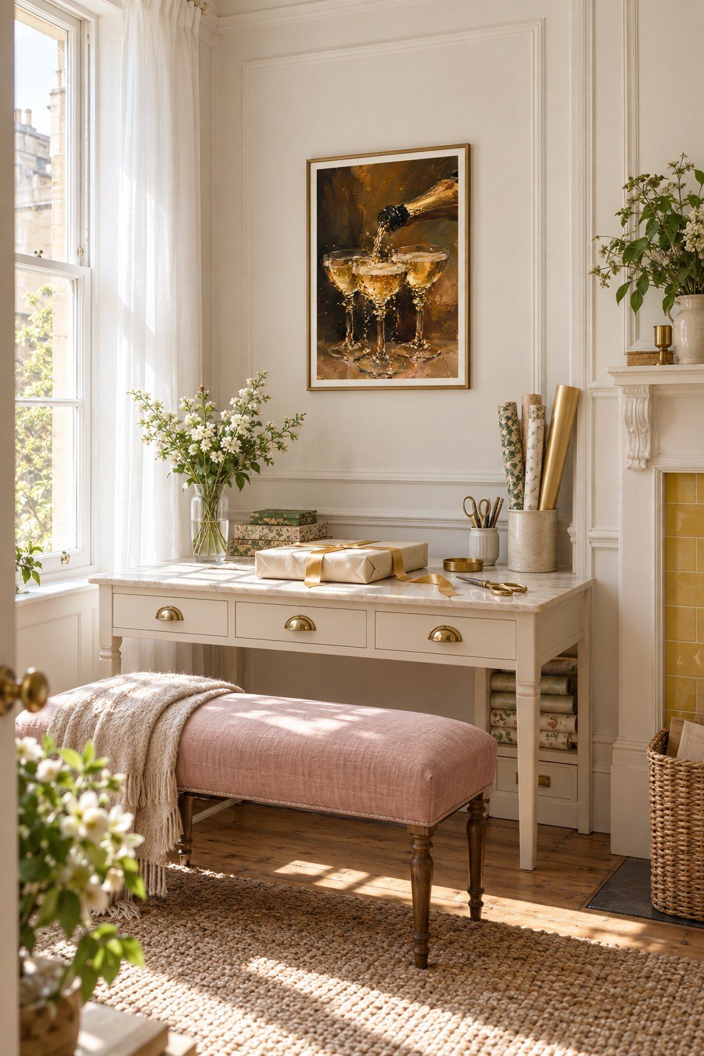 Golden Champagne Toast, styled interior