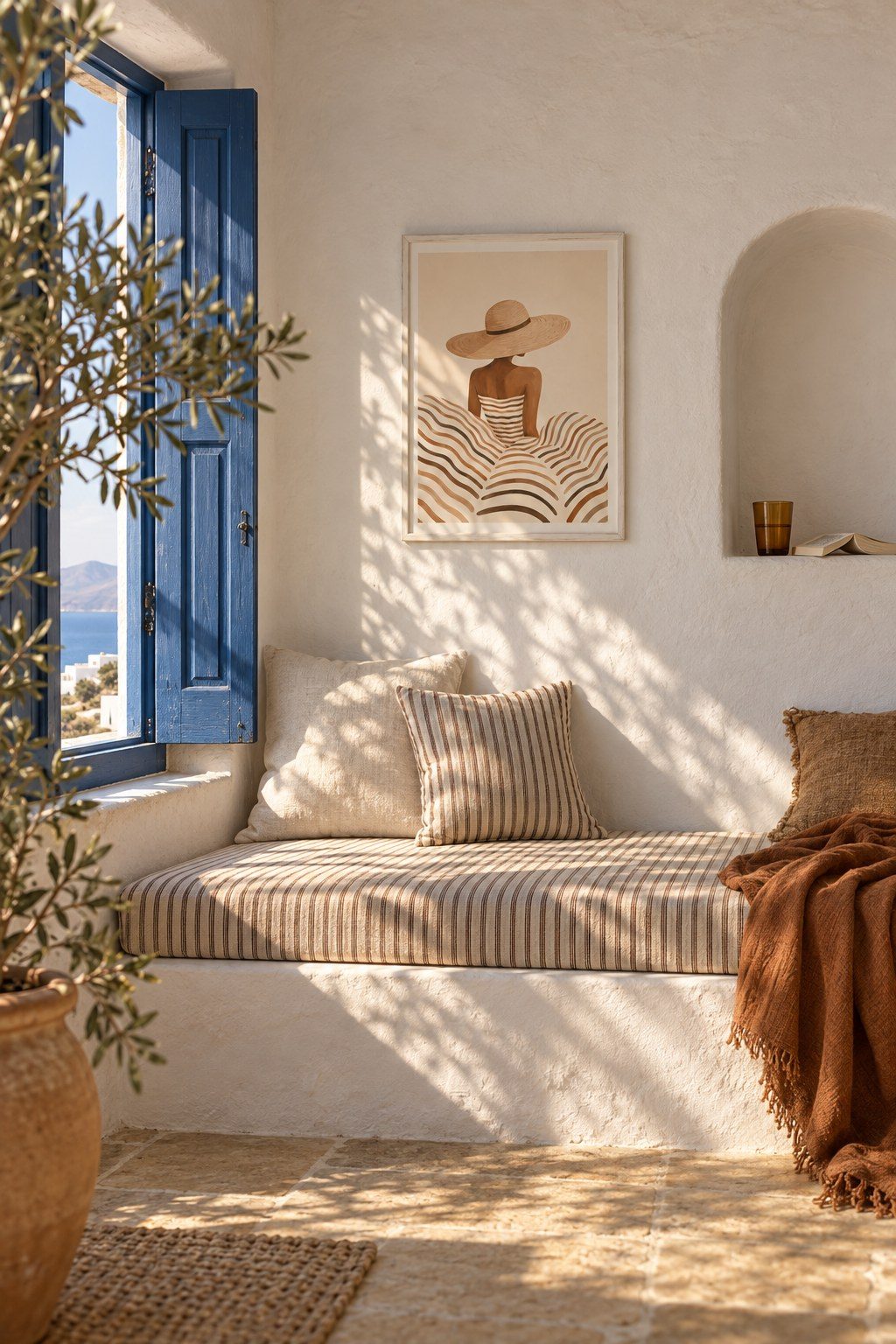 Sunlit Summer Recline, framed on a wall